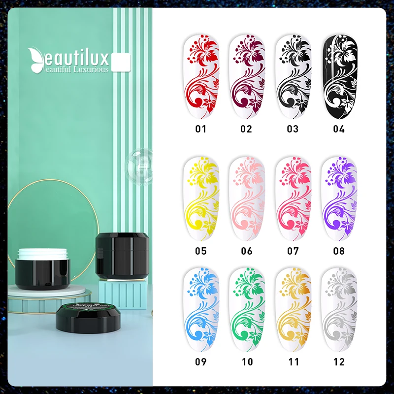 Beautilux 1шт Nail Art Штамповка Гель УФ -LED Ногти Печать Передача Замачивание Гелей Лак