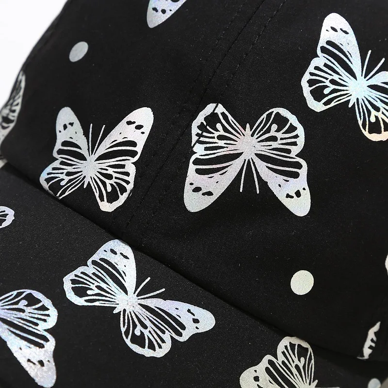 

Fashion Reflective Butterfly Printed Unisex Baseball Cap Wide Brim Outdoor Sun Hat Women Men Hip Hop Snapback Cap Spring Summer