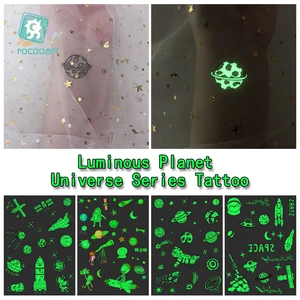 Большие светящиеся Временные татуировки космонавта Вселенная наклейки для детей поддельные татуировки планеты Звезда Луна земля солнце светится в темноте