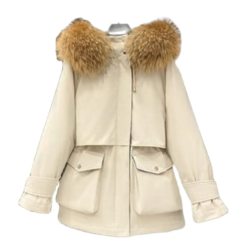 

M.Y.FANTASY 2021 Natural Raccoon Fox Fur Hooded Winter Down Coat Women 90% White Duck Down Jacket Thick Warm Parkas Female Out