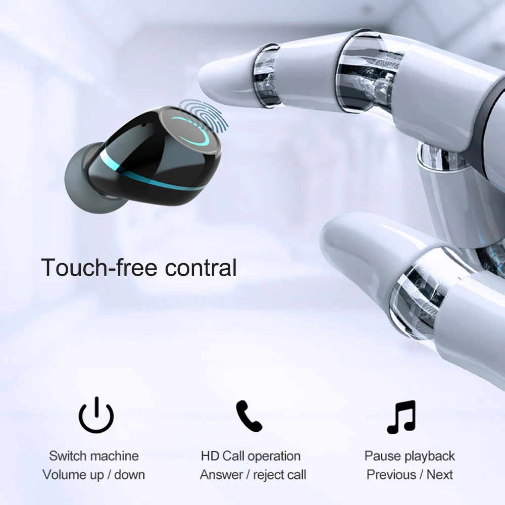 

TWS Bluetooth 5.1 Wireless Earphone Touch-free 9D Stereo Headphons HiFi IPX7 Waterproof Earbuds Headset with Charging Box