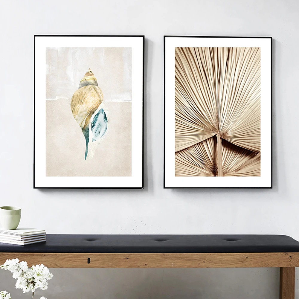 

Abstract Conch Poster Palm Leaves Canvas Painting illustration Art Print Norbic Wall Picture For Living Room Home Decor