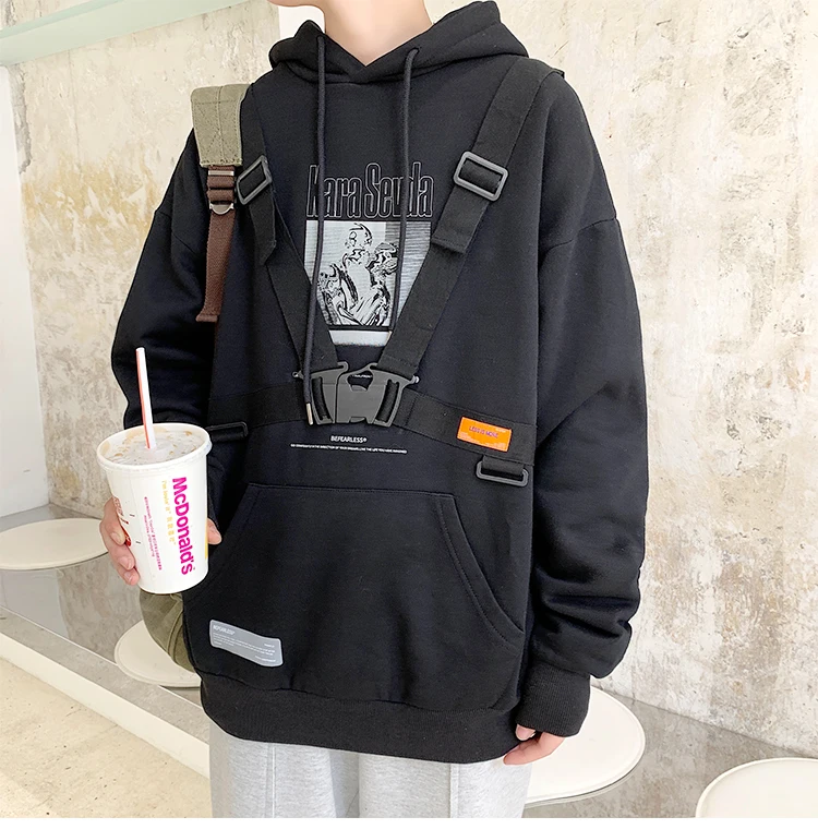 LAPPSTER, мужские толстовки Harajuku с лентами,, Мужская негабаритная Японская уличная одежда, хип-хоп толстовки, корейская мода, худи с капюшоном