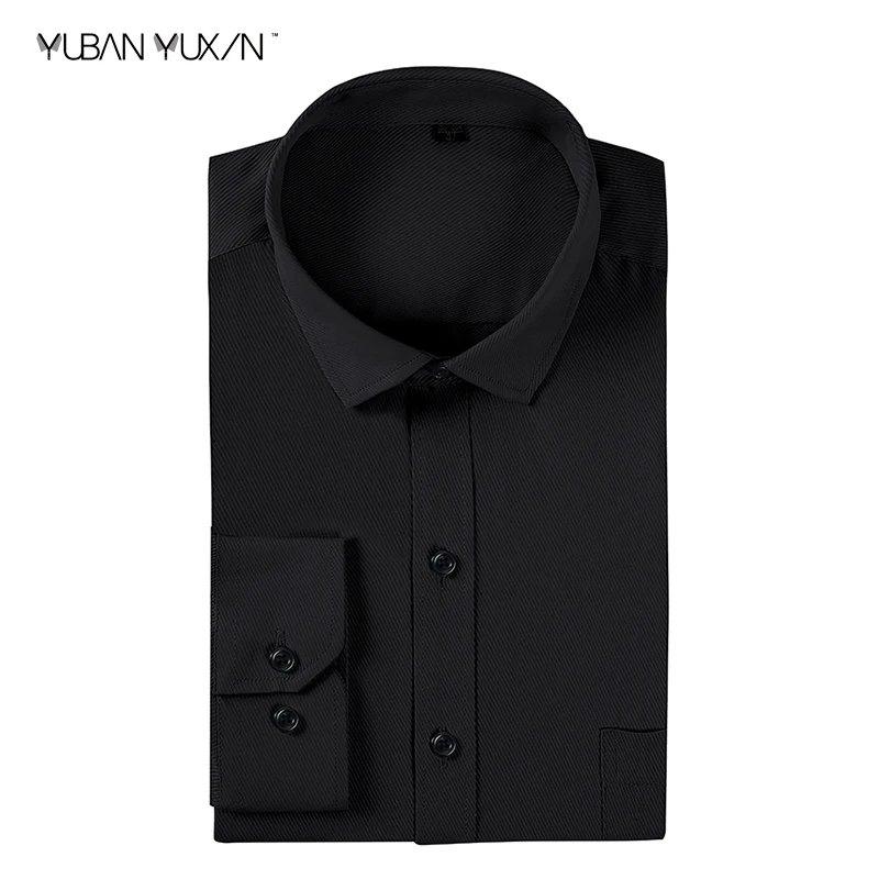 Мужская деловая рубашка YUBANYUXIN черная Облегающая из хлопка с длинным рукавом 39%