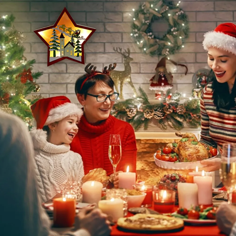 

Christmas Ornaments Five-pointed Star Shape Lamp Luminous Wooden For Children Room Ambient Light