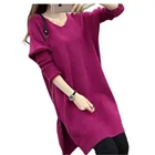 Женское вязаное платье-свитер с V-образным вырезом и длинным рукавом