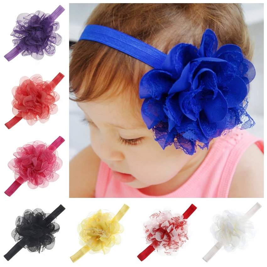

Nishine Baby Girls Lace Chiffon Mesh Flower Headband Elastic Kids Hair Bands Newborn Infant Photo Props Hair Accessories