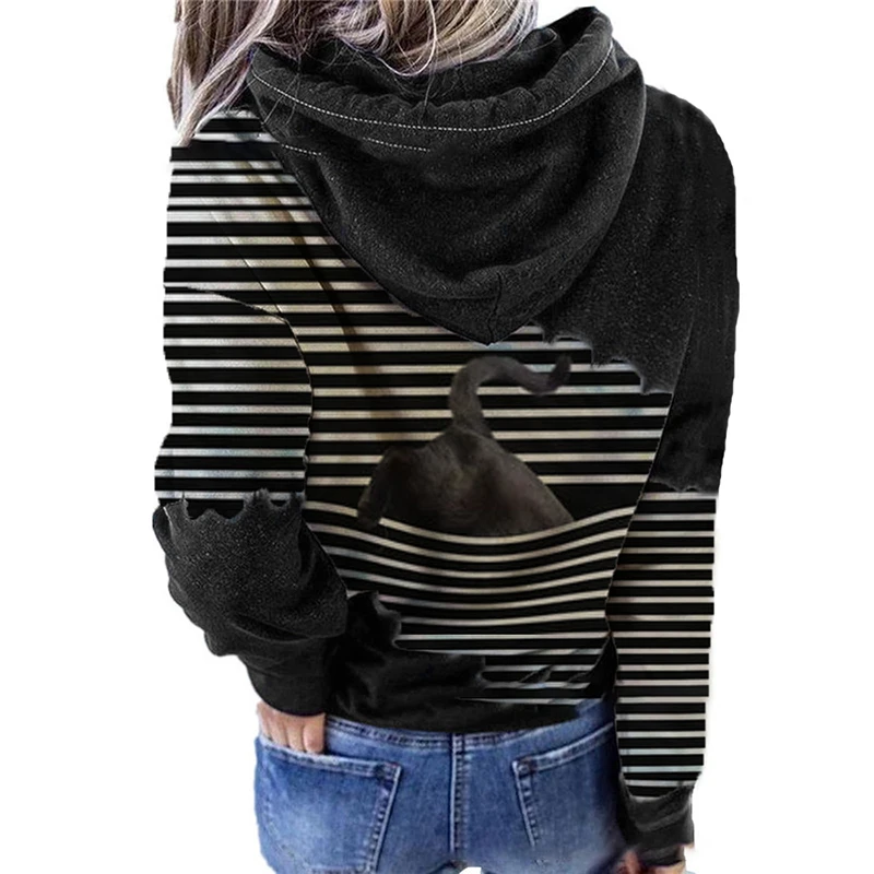 

Tops Women Fashion Long Sleeve Print Animal Hooded Women's Clothing Loose Casual Hoodies Comfortable Soft Cat Female Pullovers