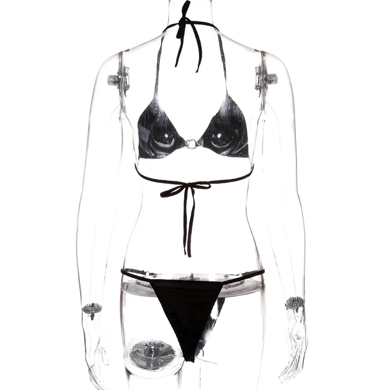 Черный сексуальный женский облегающий комплект бикини модная пляжная одежда из