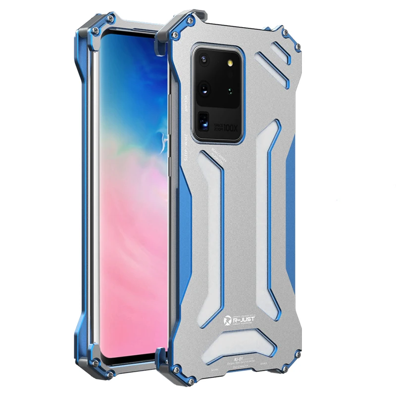 

R-JUST Aircraft Aluminum Bumper Case for Samsung Galaxy S20 Ultra 5G S20 Plus Anti-knock Shockproof Metal Frame Back Cover