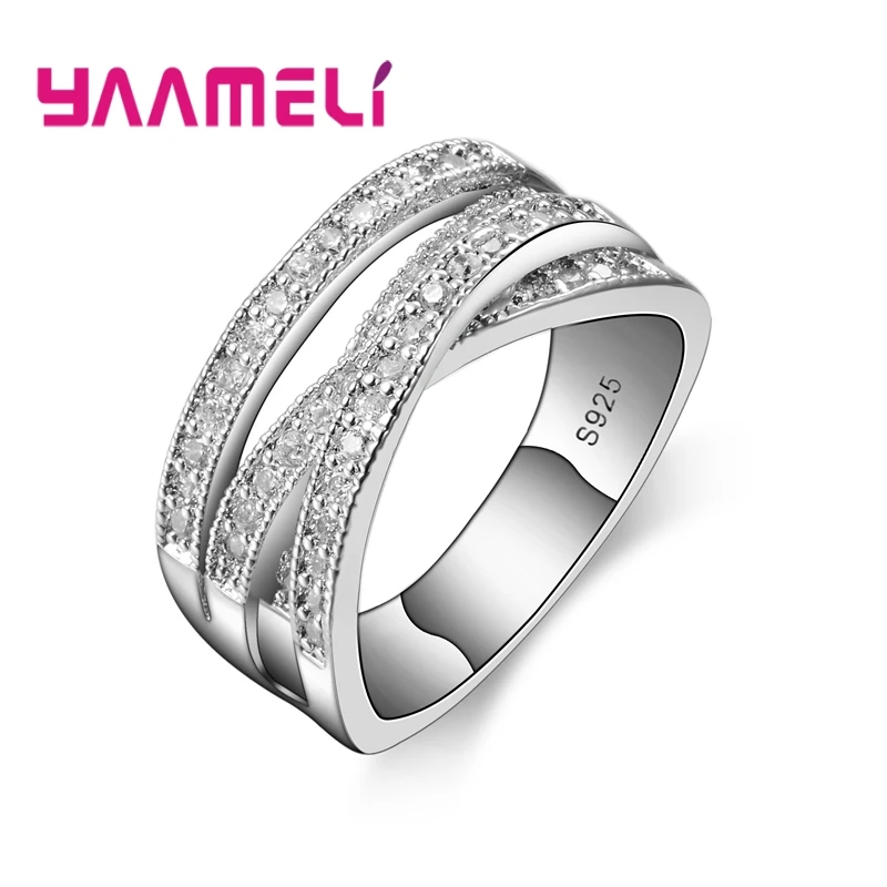 

Fashion Women Men Rings 925 Sterling Silver Jewelry Crystal Inlay Overpass Cross Bague Bijoux Dropshipping 5-6-7-8-9-10-11-12-13