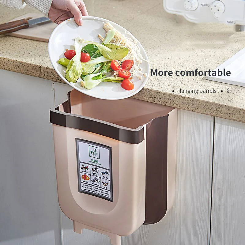 

Wall Mounted Folding Waste Bin Kitchen Cabinet Door Hanging Trash Bin Garbage Car Trash Can Wall Mounted Foldable Cleaning