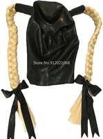 latex rubber hood with double blond ponytail wigs beautiful girl headgear rubber mask