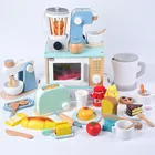 Деревянная детская кухня для раннего развития, игра с игрушками, набор для хлебопечки, Кофеварка, соковыжималка, микроволновая печь