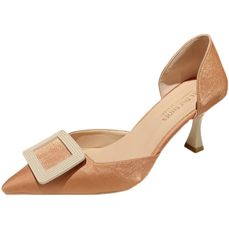 

Women's Pumps 2021 New Versatile Summer High Heeled Sandals Pointed Toe Slip-on Shallow Thin Heels Shoes Woman Sandalias Mujer