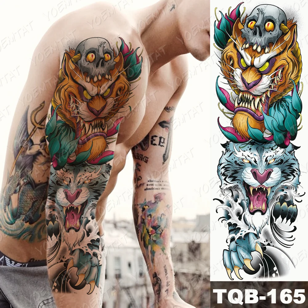 Large Arm Sleeve Tattoo Japanese Prajna Carp Dragon Waterproof Temporary Tatto Sticker God Body Art Full Fake Tatoo Women Men images - 6