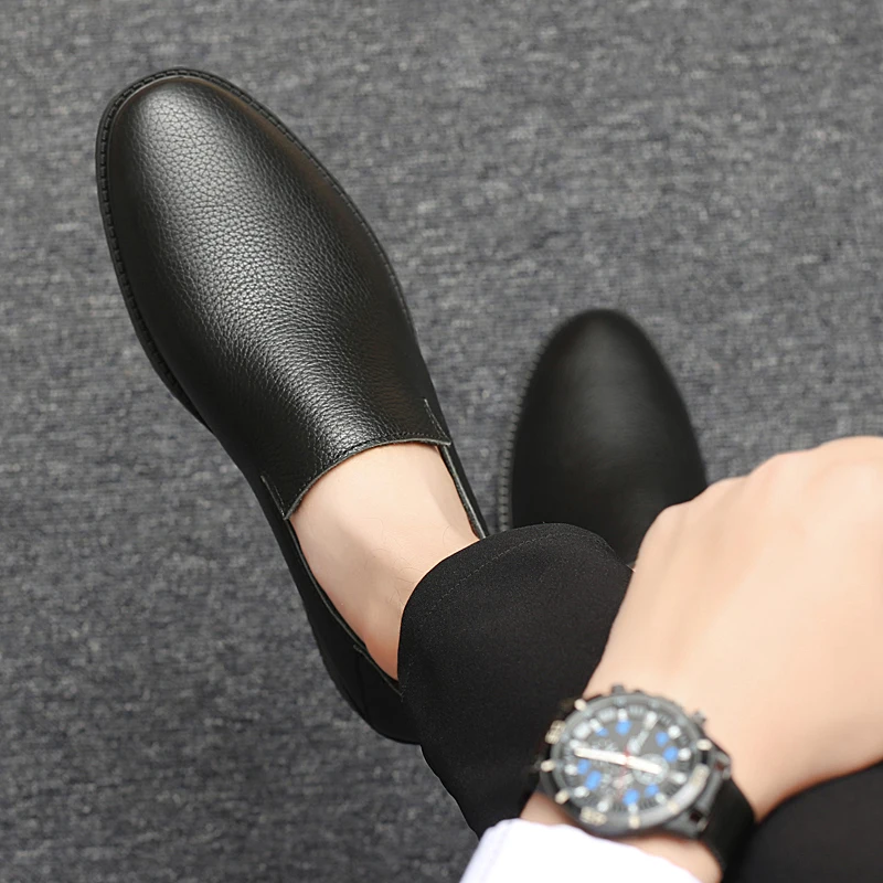 Мужские лоферы из натуральной кожи повседневные Мокасины без застежки на