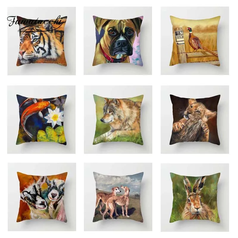Fuwatacchi картина маслом с изображением животных чехол для подушки Тигр Волк кролик