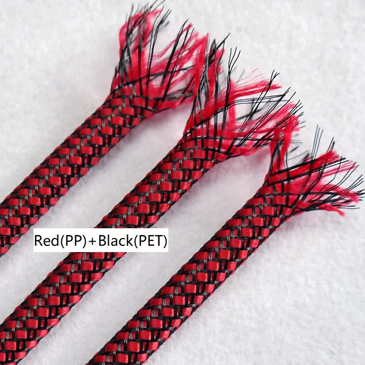 

Red Black 4 8 12mm PP Conton + PET Yarn Mixed Braided Expandable Insulated Cable Sleeve Protect Cover Wire Wrap Gland Sheath