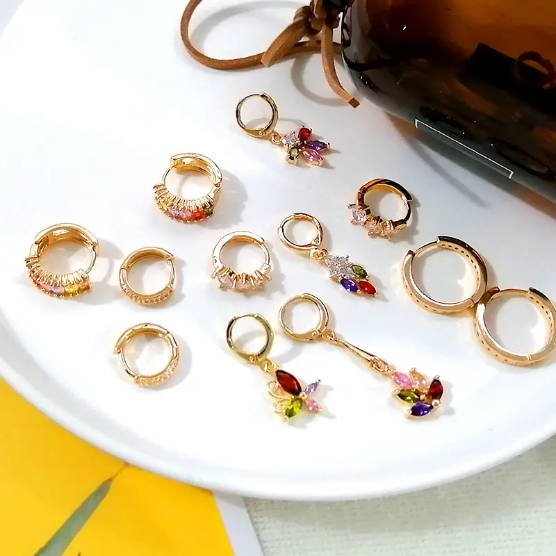 Серьги кольца JUST FEEL для женщин маленькие золотые серьги с кристаллами в виде