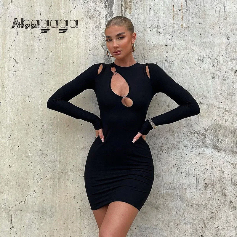 

AHAgaga Women Dress Fashion Winter Long Sleeve Cut Out Wrap Hip Dresses Women Elegant Bodycon Party Dress Sundress Female Robes