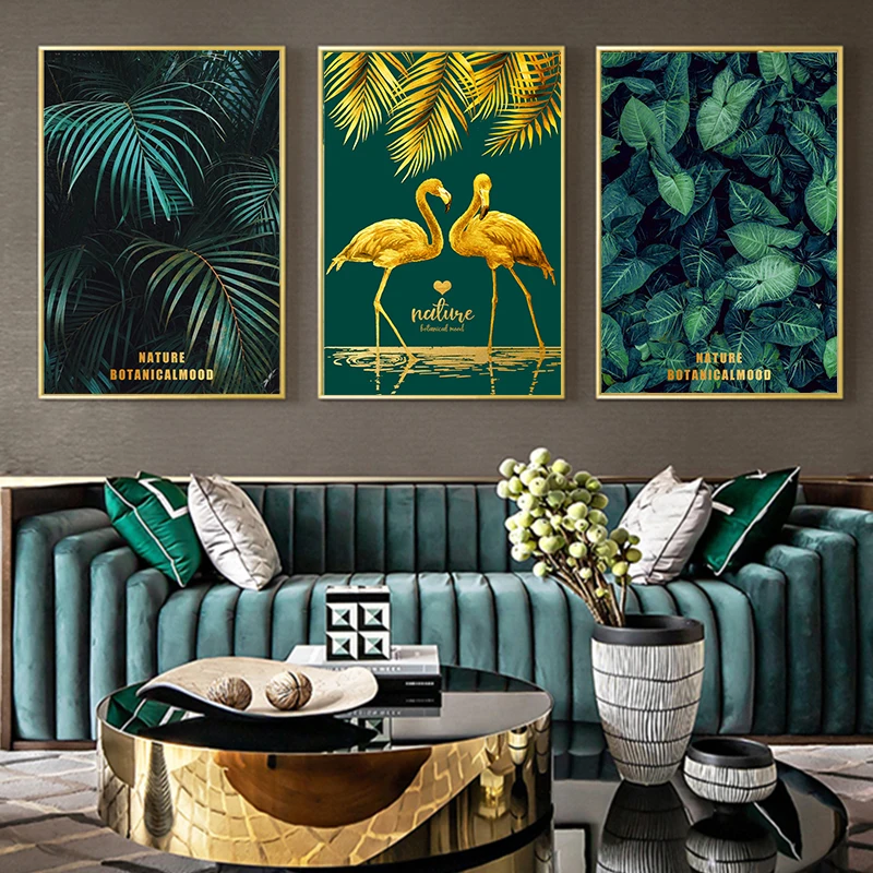 Зеленая и Золотая картина с изображением ананаса монстеры большой плакат