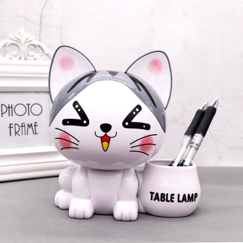 Creative Cartoon Cute Cat Crafts Pen Holder Piggy Bank USB Charging Night Light Landscape Decoration LED Small Table Lamp | Дом и сад