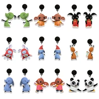 cute cartoon elephant panda pendant earrings round print pattern earrings cartoon girl character earrings