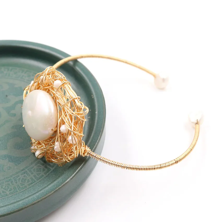 

New Fashion Handmake Weave Natural Baroque Freshwater Pearl Bracelet For Women Simple Charm Jewelry
