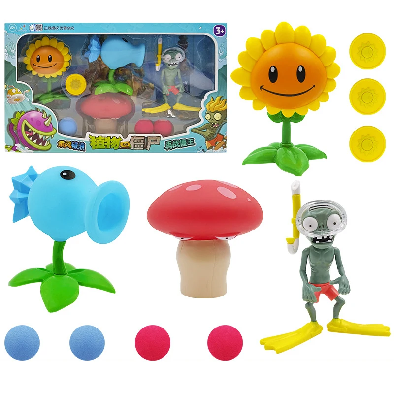 

4pcs/lot Plants vs Zombies Action Figure Toy PVZ Zombies SunFlower Snow Pea Ejection Childrens Game Toy Gift for Kid Without Box