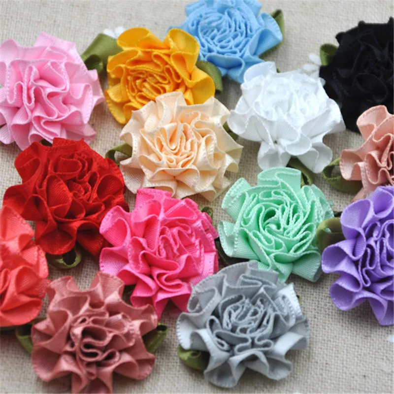 

40pcs U Pick Ribbon Flower carnation Appliques sewing/craft/wedding lots A043