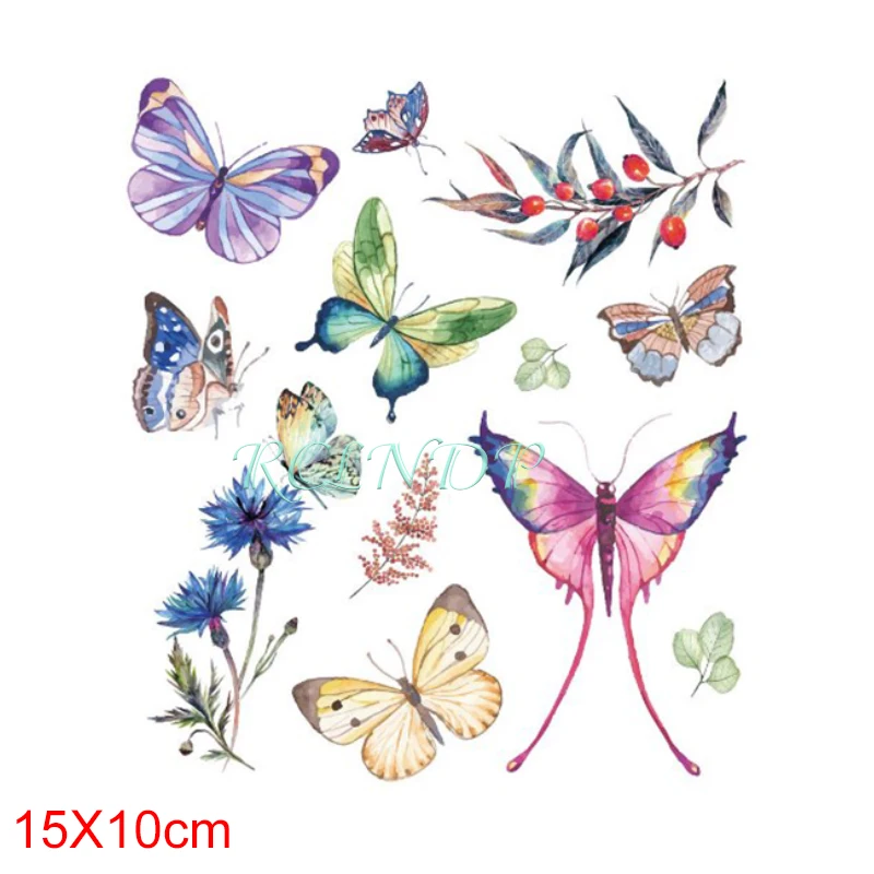 Водонепроницаемая Временная тату-наклейка цветные бабочки фруктовые цветы
