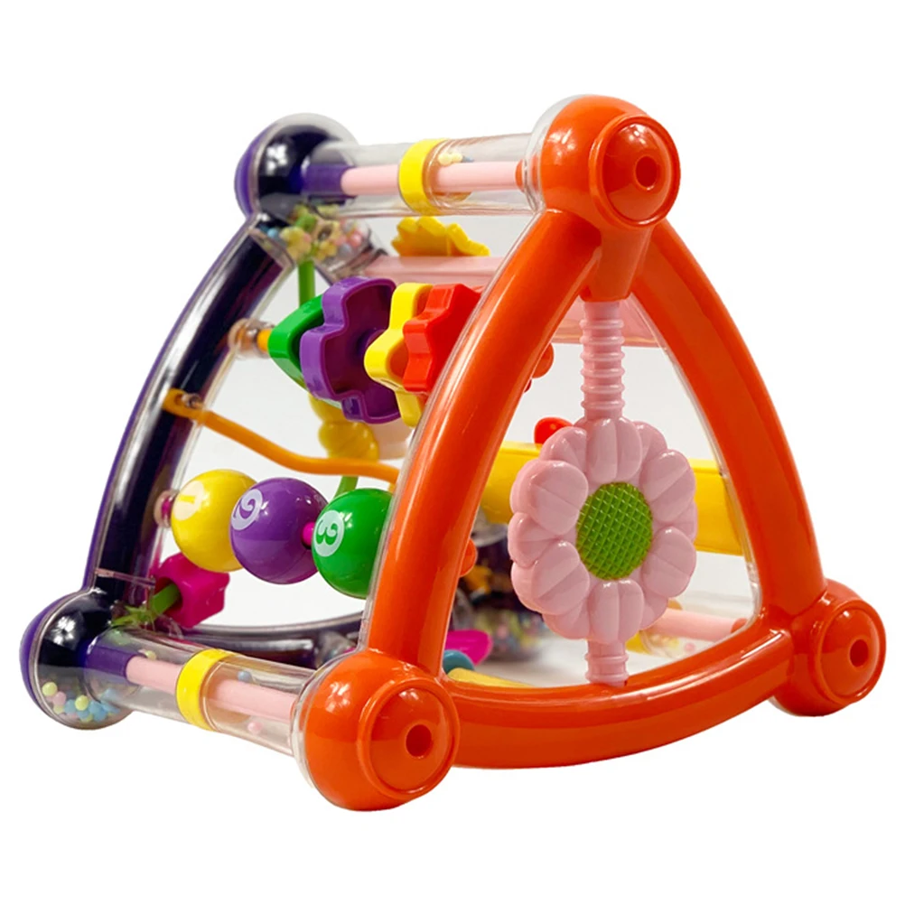 Детская треугольная игрушка погремушка с откидной крышкой развивающая для