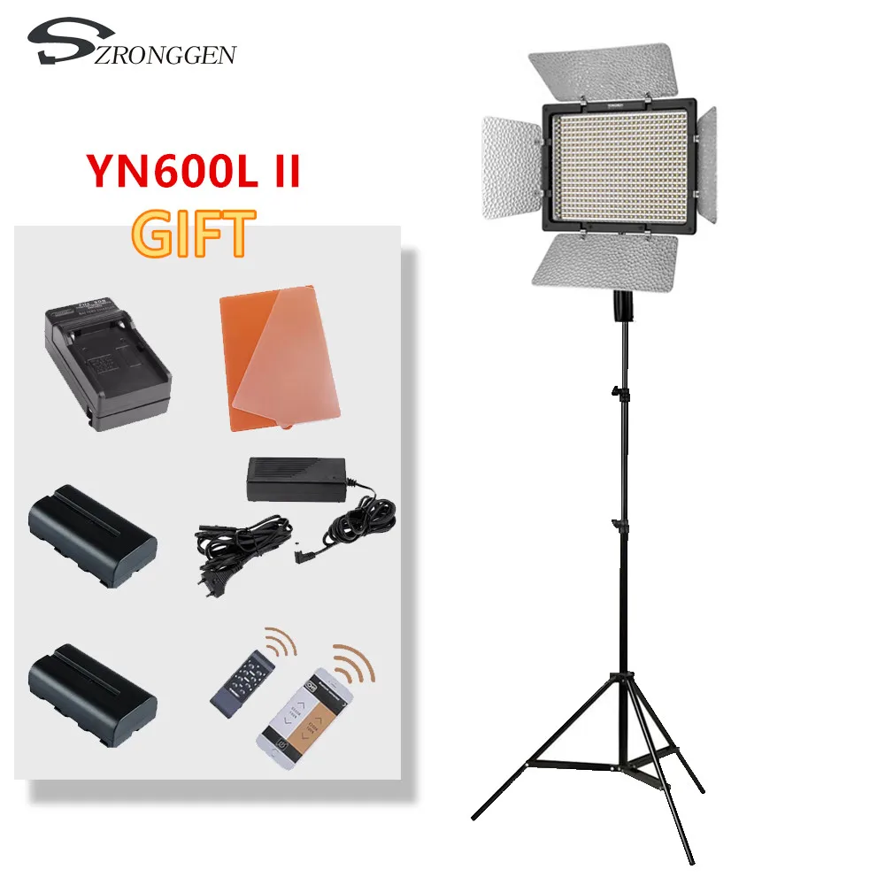 Yongnuo YN600L II YN600L II 600 светодиодный светильник для видеосъемки 3200-5500K Комплект для фотосъемки+ зарядное устройство+ аккумулятор+ штатив+ адаптер - Цвет: YN600L II KIT