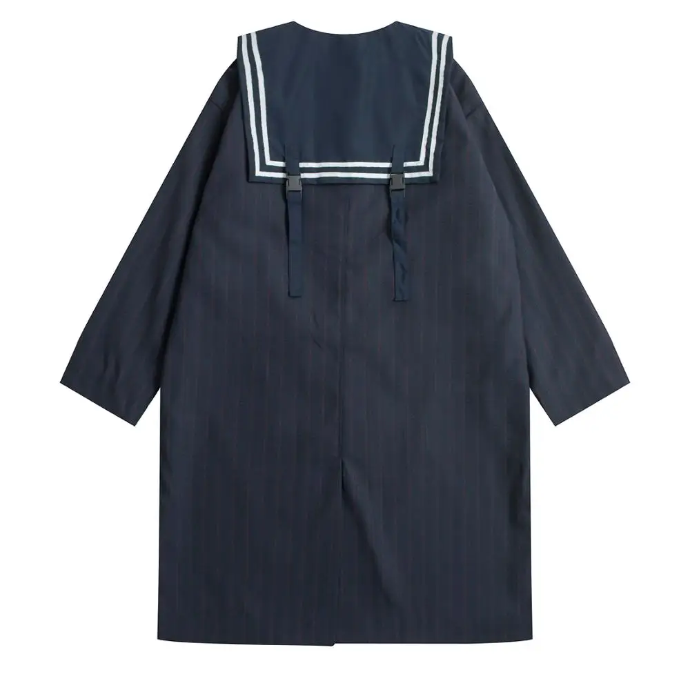 Женская Повседневная ветровка с матросским воротником темно-синий плащ в