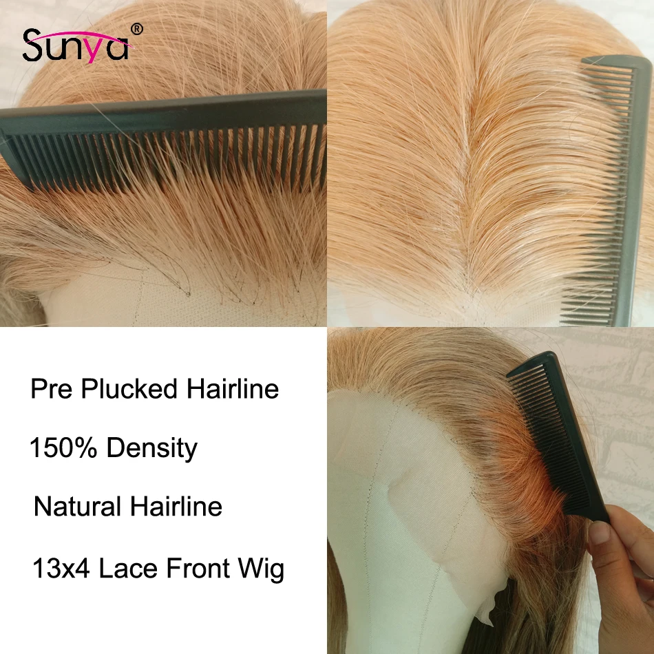 Sunya 13х4 прямые парики из перуанских волос Remy 100% человеческие волосы 150 плотность