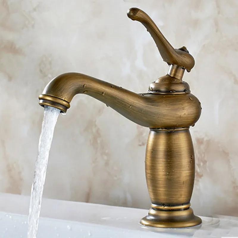 

Antique Brass Bathroom Basin Faucet Copper Sink Mixer Tap Hot & Cold Single Handle Lavatory Crane Lamp Shape Black/Nickel/Gold