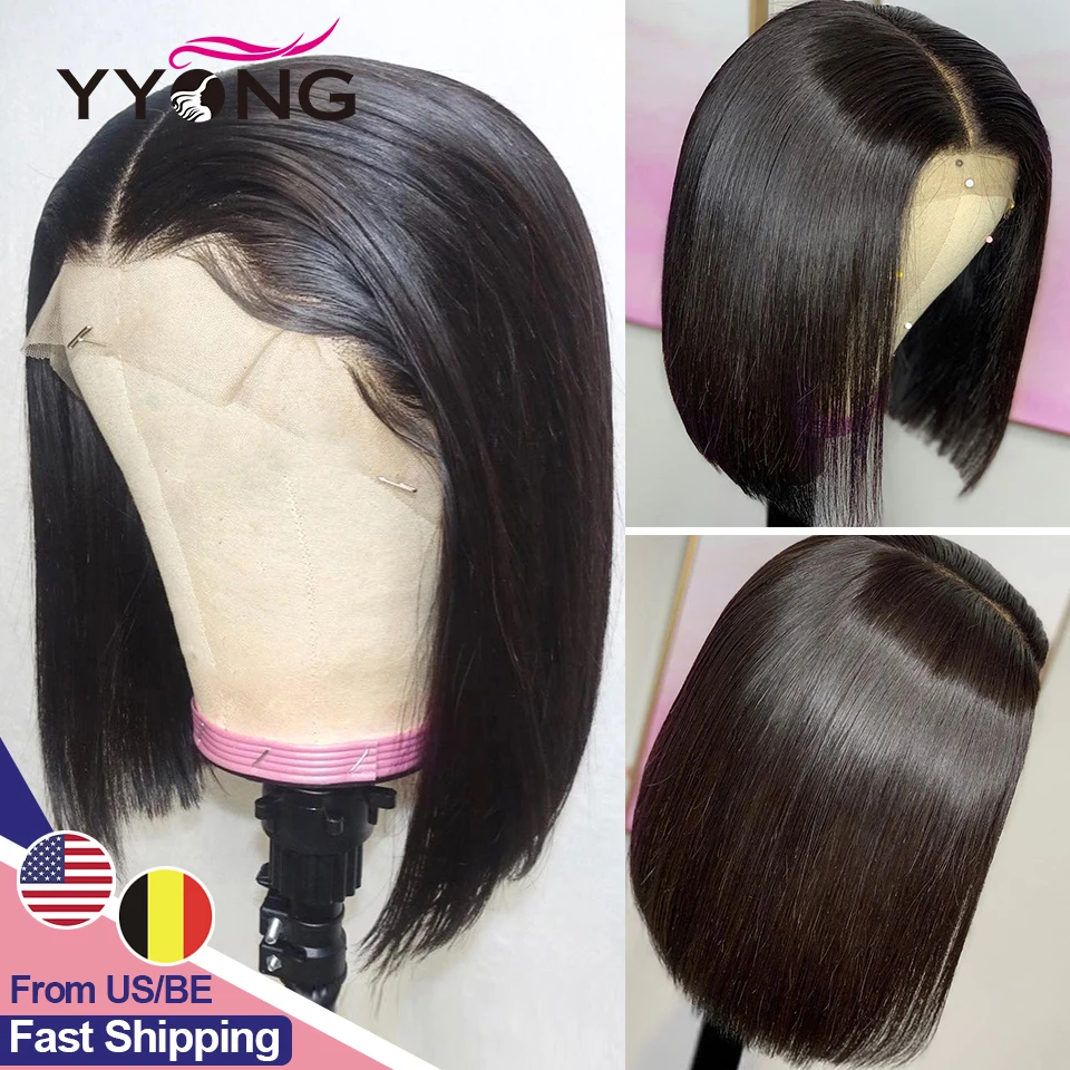 

Yyong 1X6 T Part Lace Wig Short Bob Closure Wigs Brazilian Straight Lace Closure Human Hair Bob Wig With Baby Hair Remy 150%