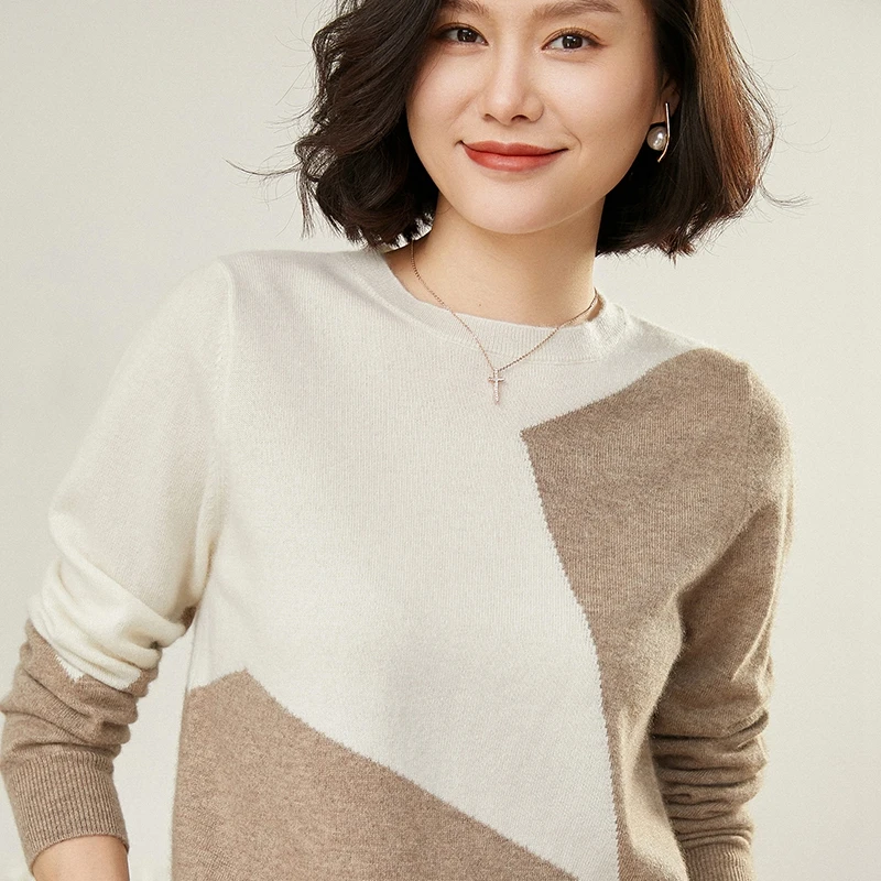 

Women Patchword Sweater 100% Pure Goat Cashmere Knitted Pullovers Top Grade Ladies Soft and Warm Jumpers Clothes