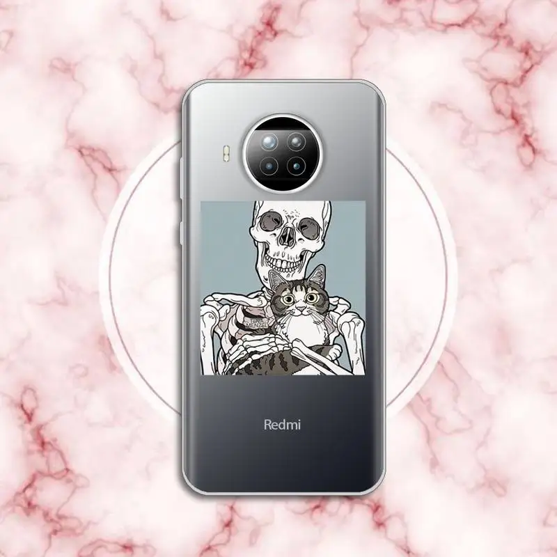 

Cute Cartoon Skull Cat pattern high quality Phone Case capa Transparent for Xiaomi Redmi note 10 t 8 9 pro lite 11