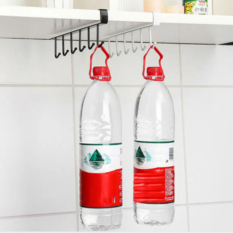 

Metal 6 Hooks Under Shelf Mug Cup Cupboard Kitchen Organiser Hanging Rack Holder