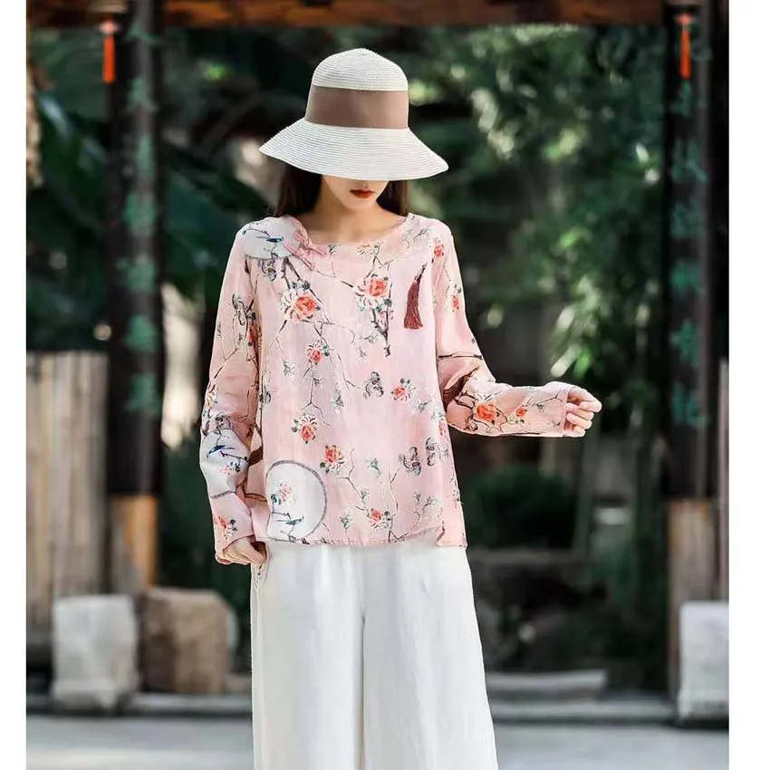 

Traditional Chinese Style Clothing for Women Summer Autumn 2021 Retro Fashion Hanfu Tops Cotton Linen Shirt Embroidery Clothes