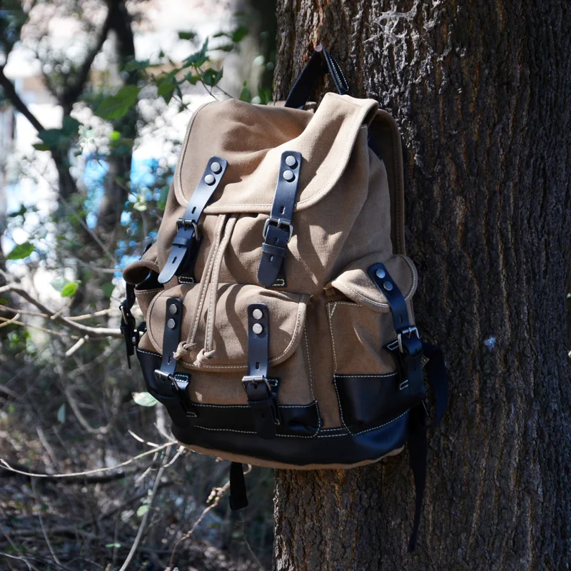 Canvas Backpack Men Fashion Business Laptop Bagpacks Retro School Bags Travel Backpack Waterproof Climbing Backpack Rucksack