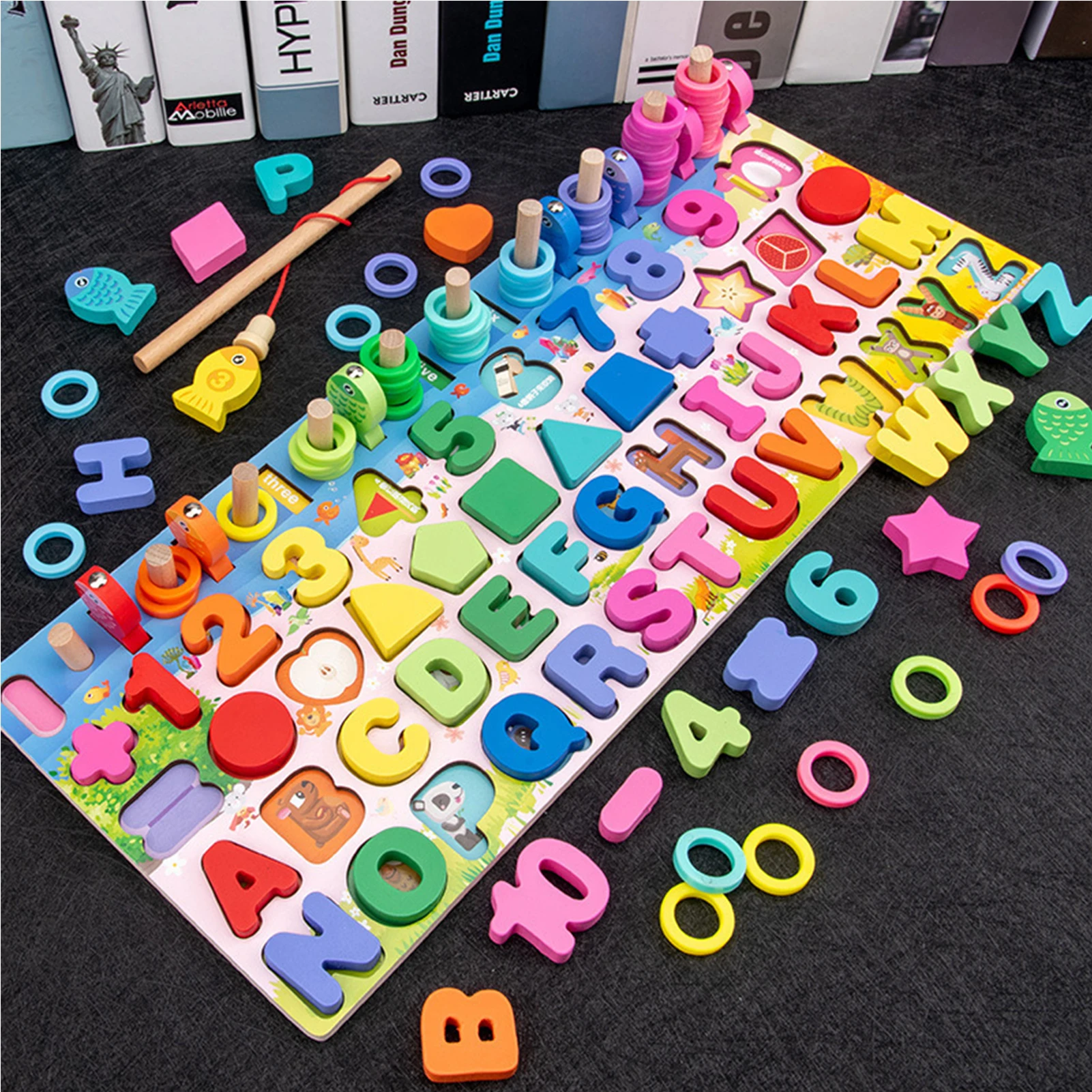 

Wooden Montessori Toys For Kids Busy Board Math Fishing Counting Geometric Figures Matching Board Educational Toy Entertainment