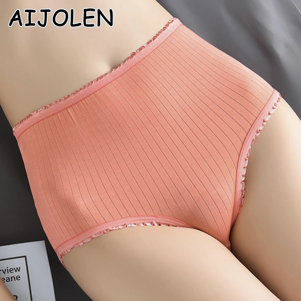 

Трусы AIJOLEN женские с высокой талией, одноцветное нижнее белье трусы с вертикальными линиями, молочное шелковое белье, нижнее белье для ягоди...