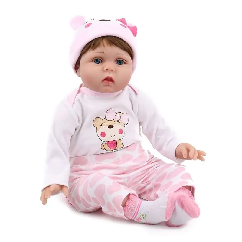 

55cm Silicon Vinyl Doll Pink Clothes Newborn Lifelike Baby Toys Early Childhood U50F