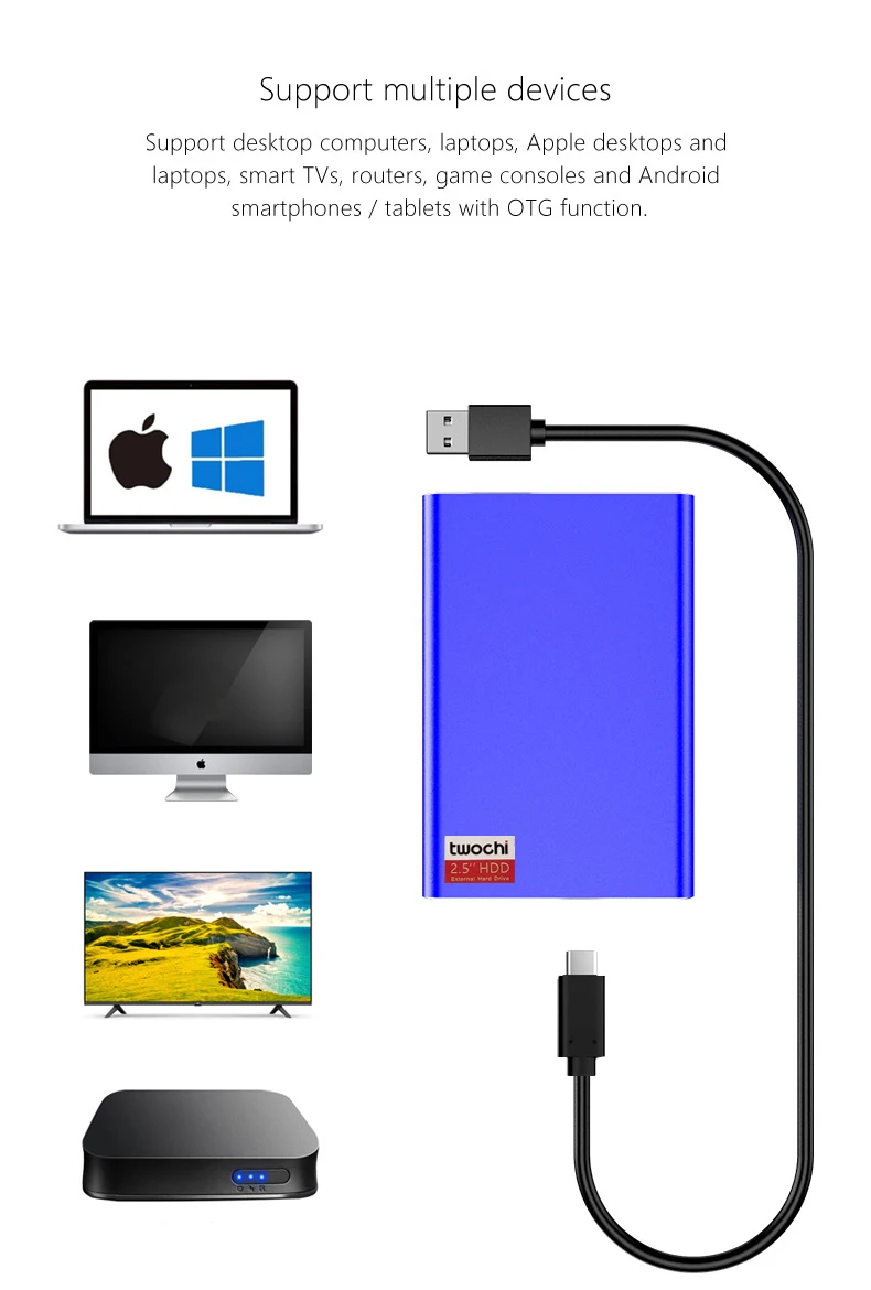 TWOCHI'''1TB Super external Hard Drive Disk USB3.1 HDDStorage for PC, Mac,Tablet, Xbox, PS4,TV box 4 Color