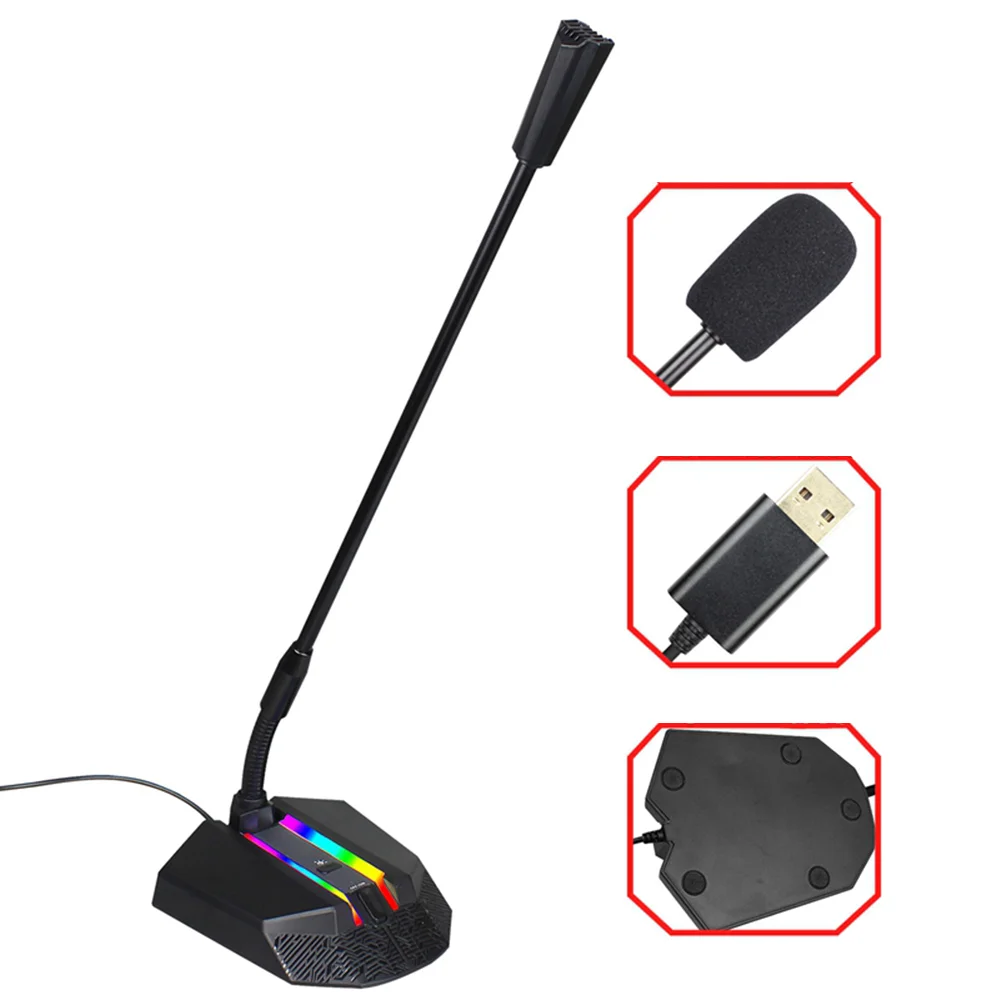 Проводной микрофон RGB Luminous Computer Condensor Mic Online Class Live Recording Karaoke for PC Office Game Desktop on.