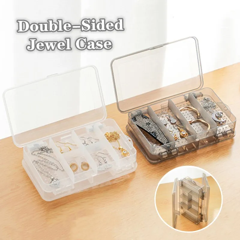

Double-sided 10 Grid Partition Design Storage Tools Women Girls Ring Transparent Earrings Compartment Organizer Box Jewel Case