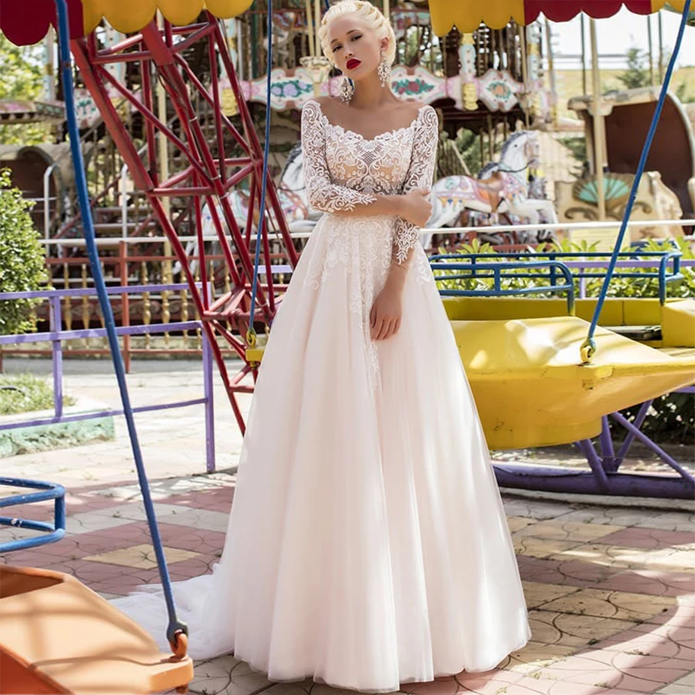 

2021 Новая горячая Распродажа платье трапециевидной формы Свадебные платья с круглым вырезом три Quaeter рукава бисерная аппликация с украшение...